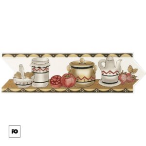 Decorative kitchen banner with ceramic jars