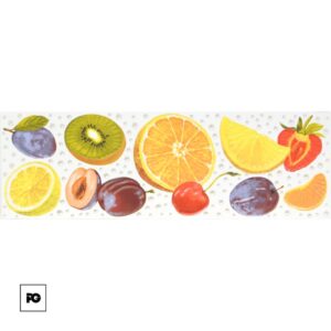 Assorted whole and halved fruits (orange
