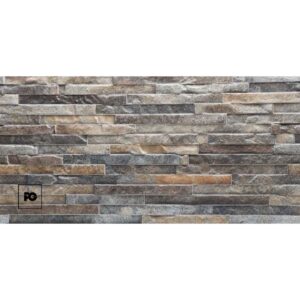 Modern entryway with stacked stone walls