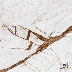 White marble tiles with brown veining arranged in a grid pattern