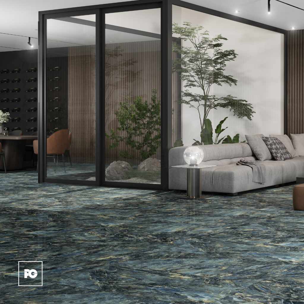 Piso Porcelánico Esmaltado San Lorenzo Azul Tipo Mármol Brillante 60 x 120. - Imagen 3