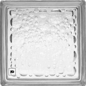 Close-up of a square glass dish filled with carbonated liquid and many bubbles