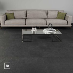 Piso cerámico color negro formato 60x120, modelo Piedra Crater
