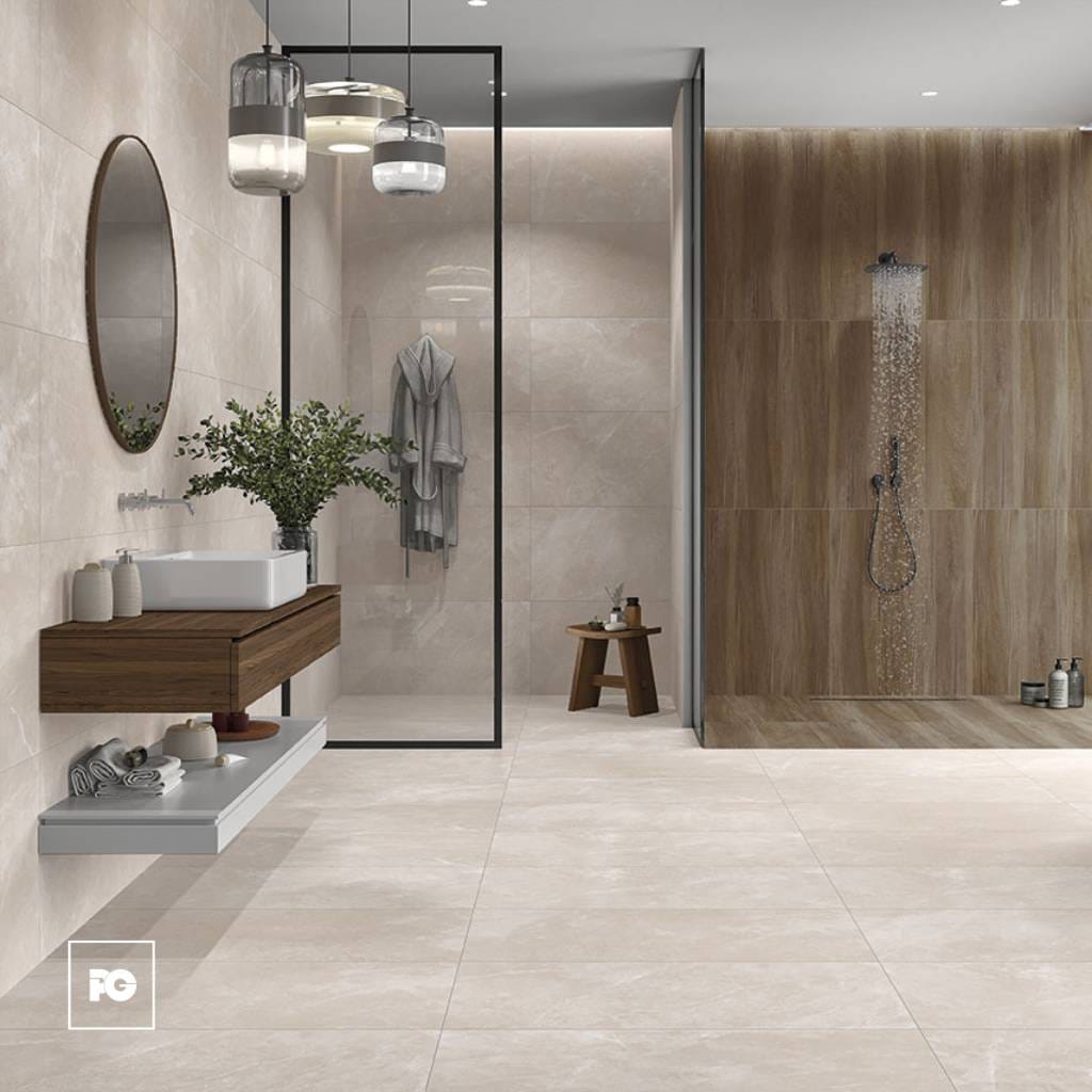 Piso cerámico rectificado color beige formato 50x100, modelo Living. - Imagen 2